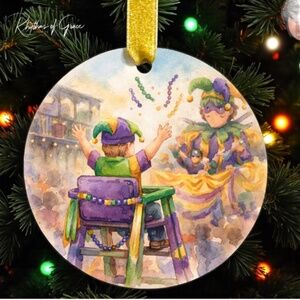 Mardi Gras Ladder Christmas Ornament | New Orleans Parade Watercolor Keepsake